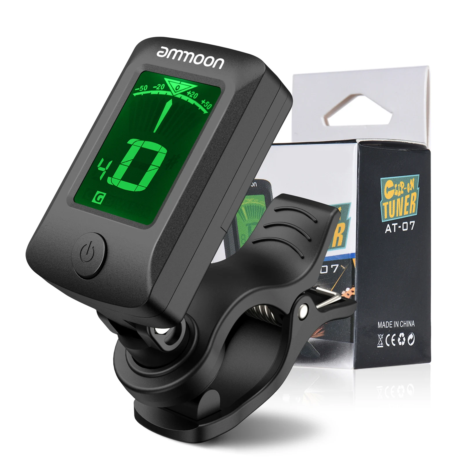 AT-07 Digital Electronic Clip-On Tuner LCD Screen for Guitar Chromatic Bass Ukulele C/ D Violin