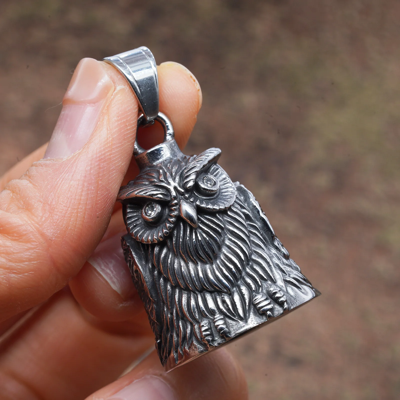 OWL Guardian Bell of Good Luck Gift Set Fortune Lucky Charm Bells Keychain 316L Stainless Steel Bell For Mens & FREE Bell Hanger