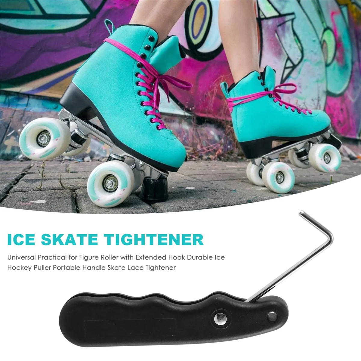 At77 universal prático para rolo de figura com gancho estendido durável extrator de hóquei no gelo alça portátil tensor de renda de skate