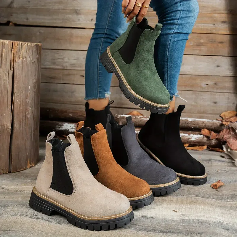 

2025 женские модные ботильоны в стиле ретро, туфли без шнуровки с круглым носком, женские удобные короткие ботинки на платформе на низком каблуке, Botas De Mujer