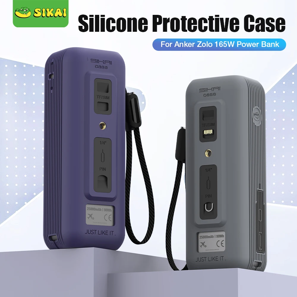 

Силиконовый защитный чехол SIKAI для Power Bank Anker Zolo 25000 мАч, 165 Вт. В комплект входит слот для хранения карт TF/SIM.