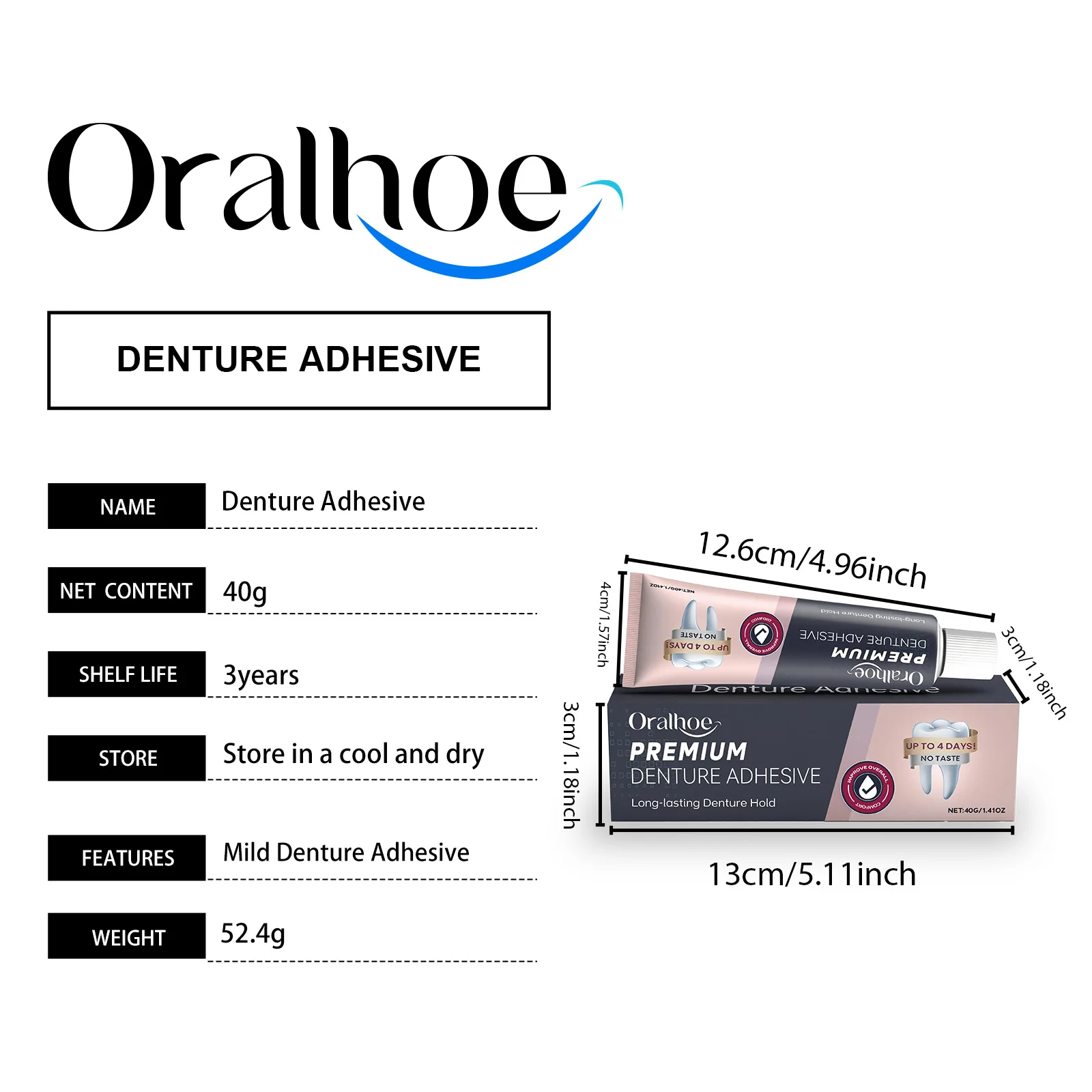 ORALHOE 40g Denture Adhesive Strong Durable Denture Fixation Effect Reduce Gum Pain Make More Comfort Prevent Food Residue Stuck