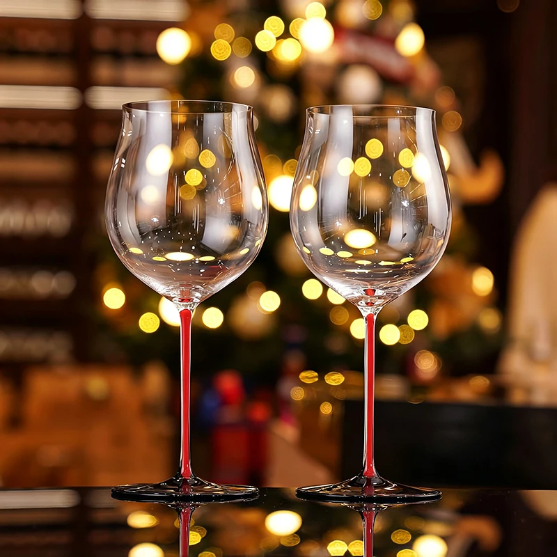 JINYOUJIA 1050ml Burgundy Red Handle Black Base Wine Glass Handmade Crystal Glass Premium Quality Cup RIEDEL Style Goblet