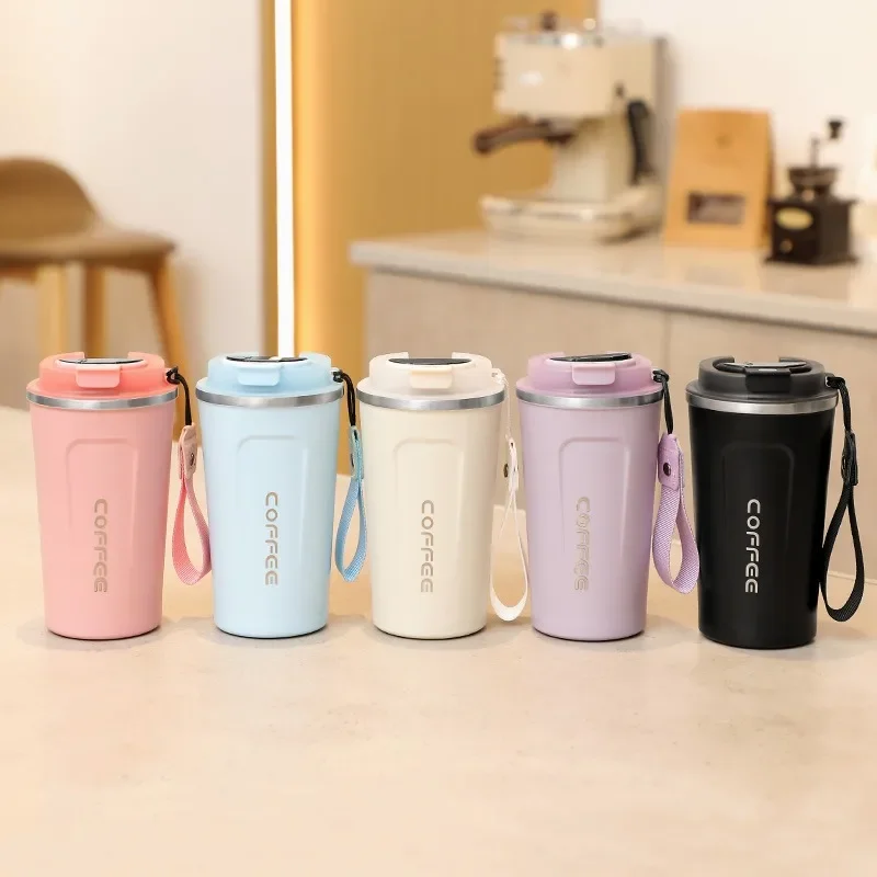 Smart Coffee Tumbler 510ml Stainless Steel Thermos Cup with Portable Rope Intelligent Temperature Display Travel Mug