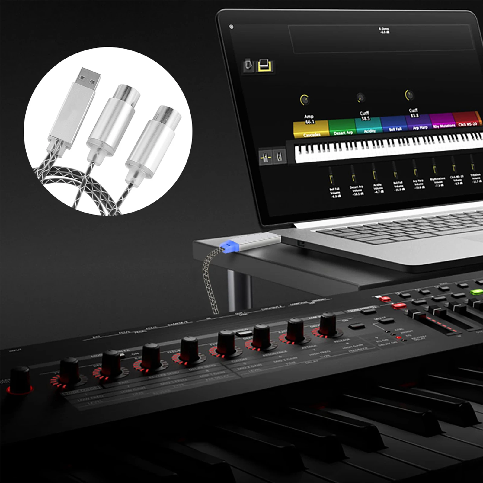 

USB Midi Cable Interface for Computer Tablet Synthesizer Midi Adapter Cord Electronic Organ Digital Piano Music Production