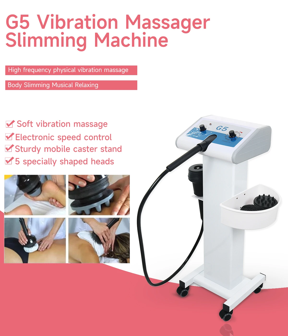 Vibrating G5 Massager Machine Slimming Muscle Massager Cellulite Removal Home Used Weight Loss Body Apparatus with Trolley Stand