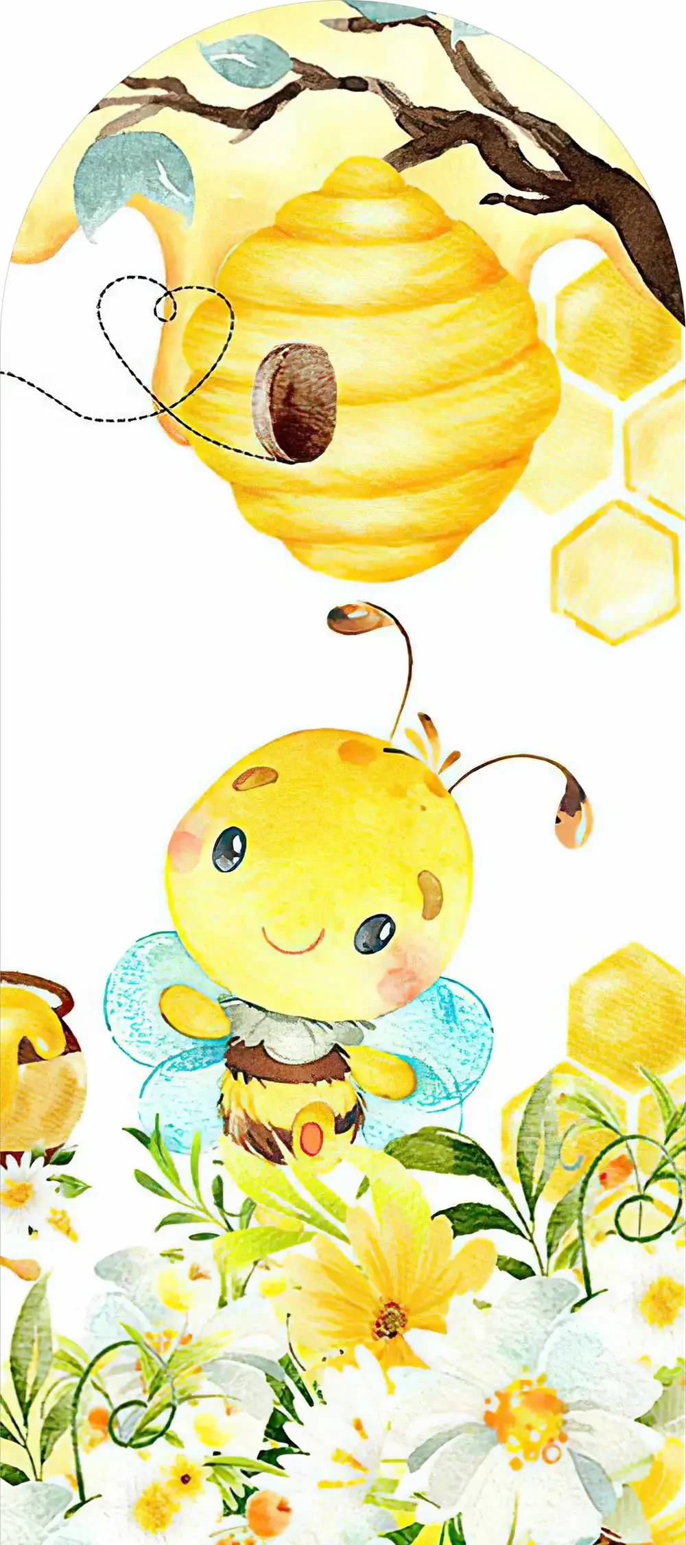 Mocsicka Yellow Bee Arch Backdrop Cover Elastic Double-Faced Baby Birthday Arched Background Honey Flower Party Decoration Props
