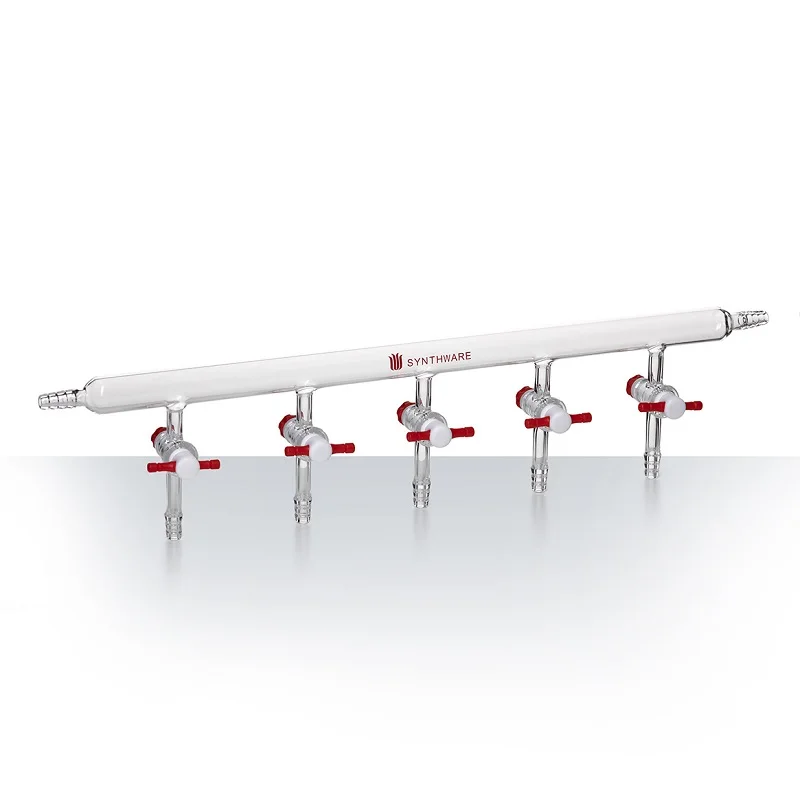 SYNTHWARE Vacuum gas distributor with single row pipe, VACCUM MANIFOLD, PTFE STOPCOCKS, Borosilicate glass, M49
