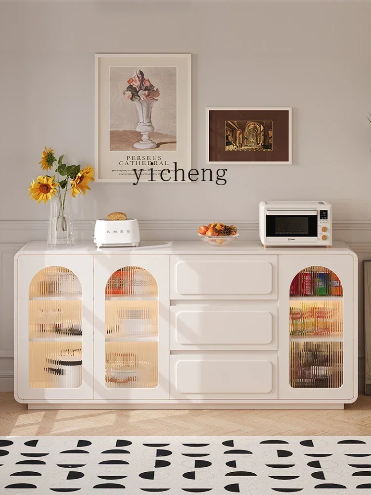 l2 cream style extremely narrow dining side cabinet integrated against the wall French wall ultra-thin sofa back cabinet