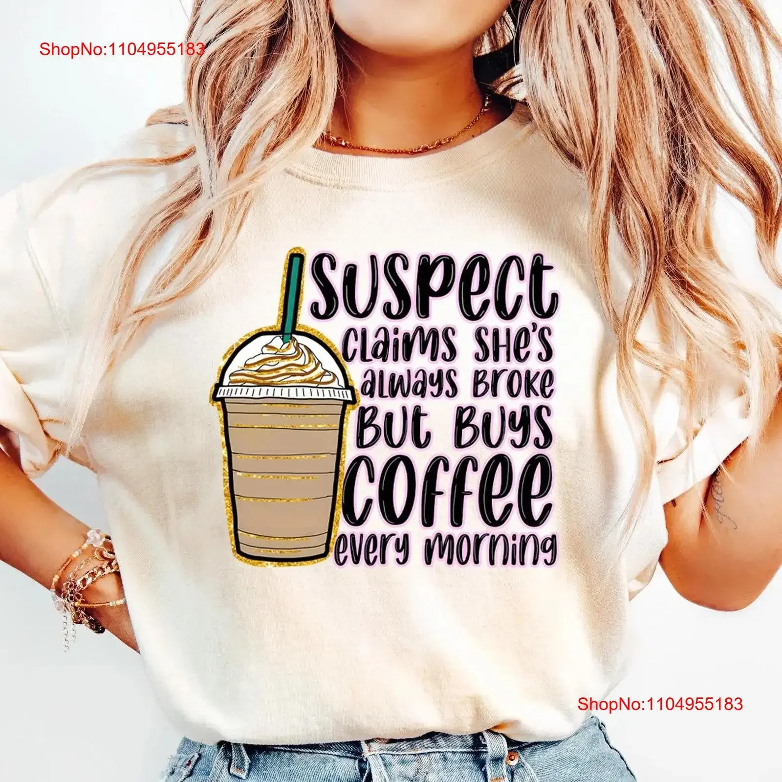 المشتبه بهم المطالبات كسر ولكن لديه دائمًا المال للقهوة تي شيرت تتجه العصرية SweaT Preppy خمر غسلها أوم أنيق