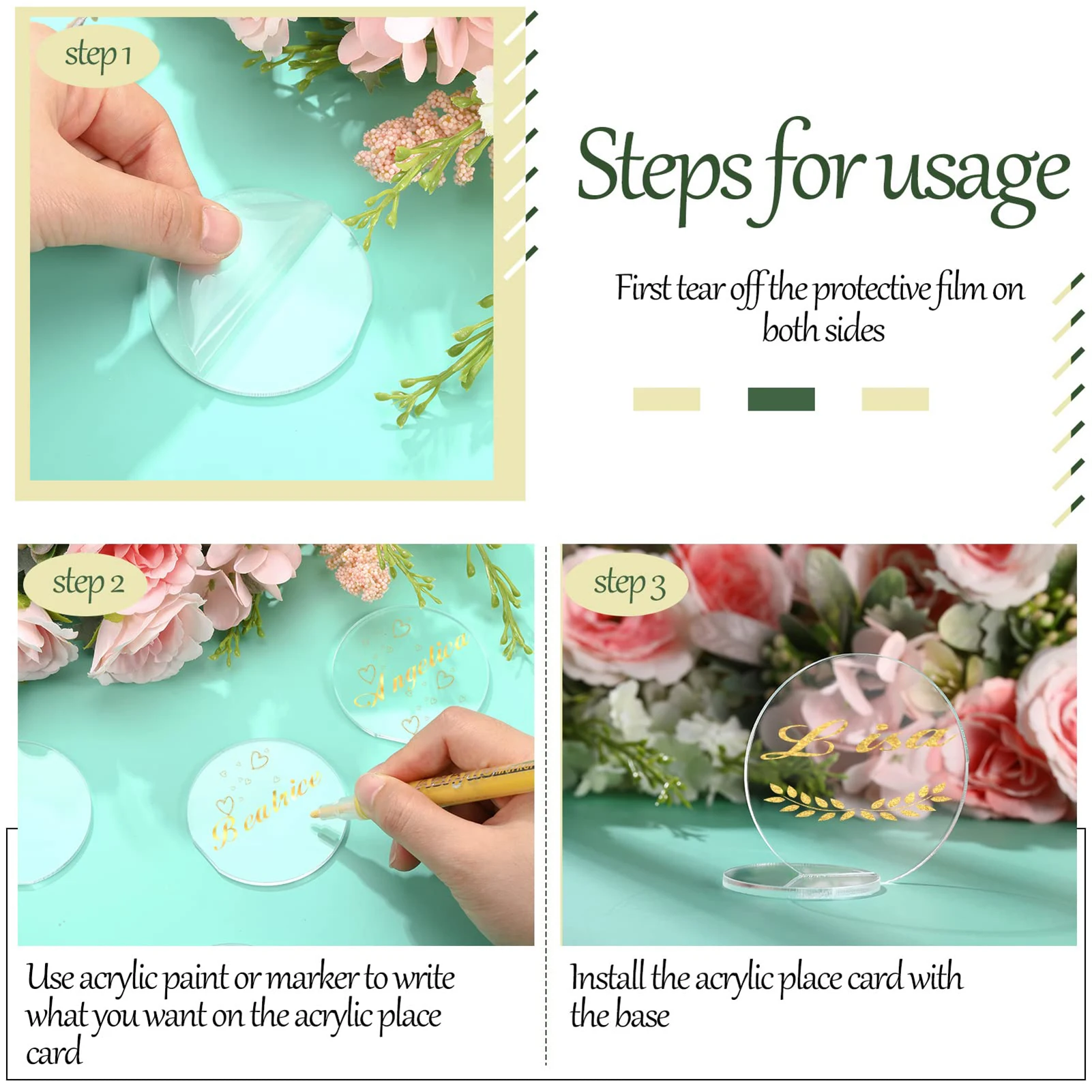 10 ชิ้นอะคริลิคใสเปล่า Diy รอบตารางป้าย Place Card งานแต่งงานชื่อการ์ดจัดเลี้ยงงานแต่งงาน Place Card