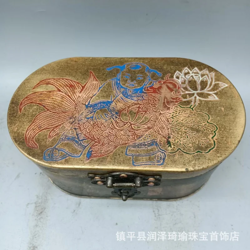 Retro Chinese Classical Copper Box Carved Copper Box Lotus Carp Jewelry Box Dressing Box Wedding Tie