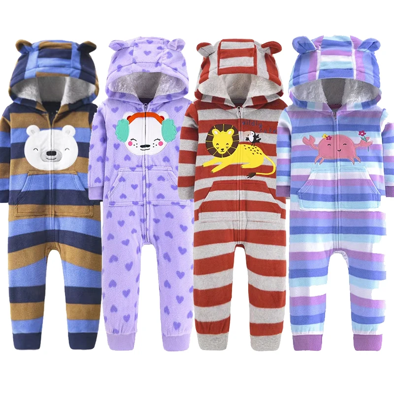 Baby Clothes Warm Toddler Bebe Jumpsuit Spring Outfits Bebe Rompers Hooded Double Zipper Boys Coveral Girls Clothing Fleece Suit