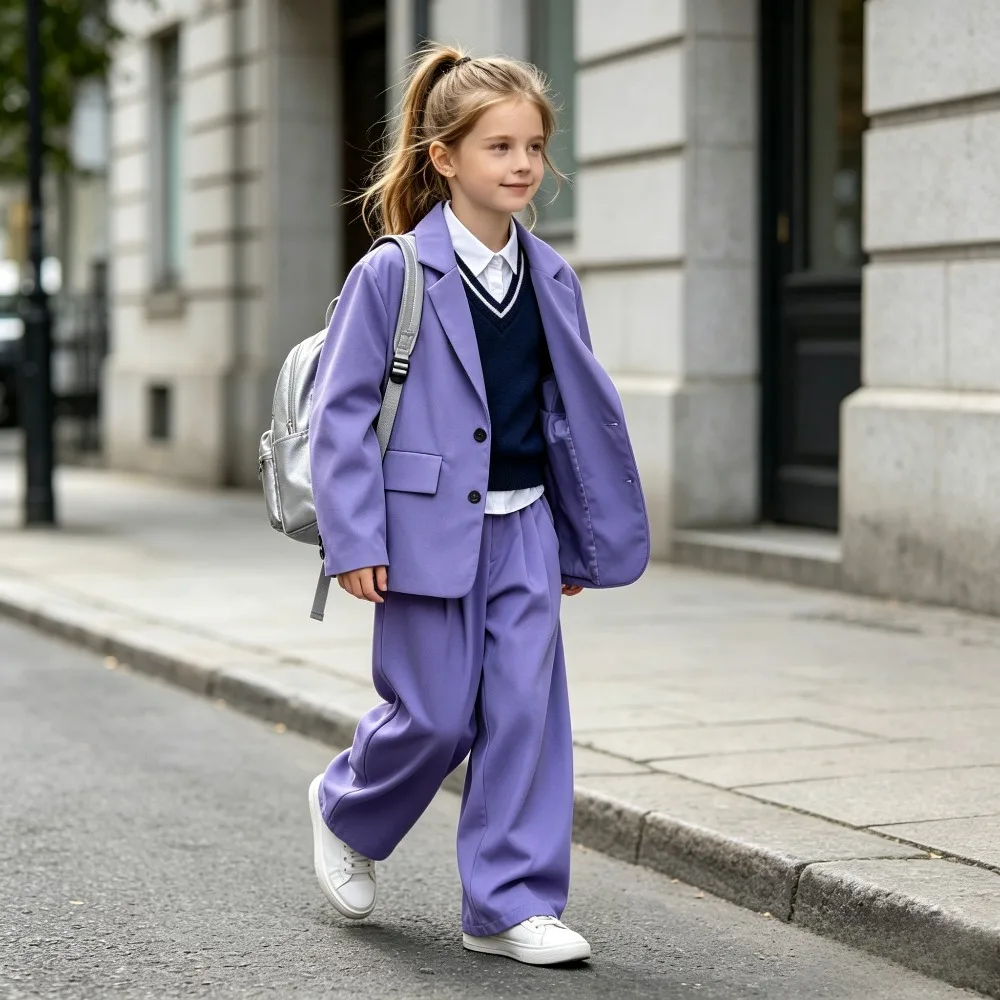 Teen Kids Casual Blazer Suit Jacket Pants Oversized Set Boys Girls Outfit Children Daily Streetwear School Group Uniform Costume