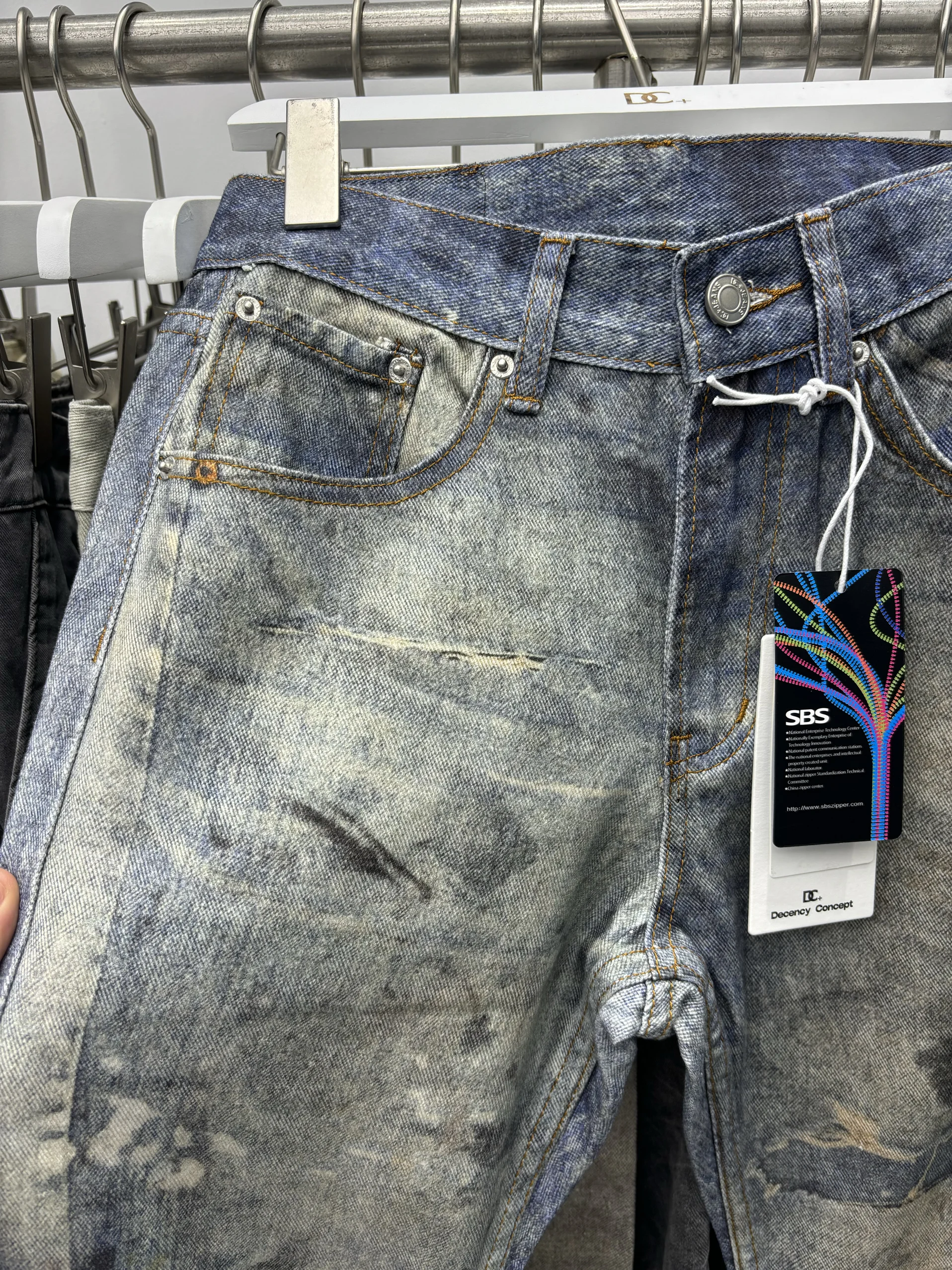 الطباعة الرقمية ثلاثية الأبعاد الرجال الجينز الأزرق وصمة عار الرجعية Waed مايكرو متوهج كلينفيت التخسيس السراويل الطويلة عادية الشباب القطن الدنيم