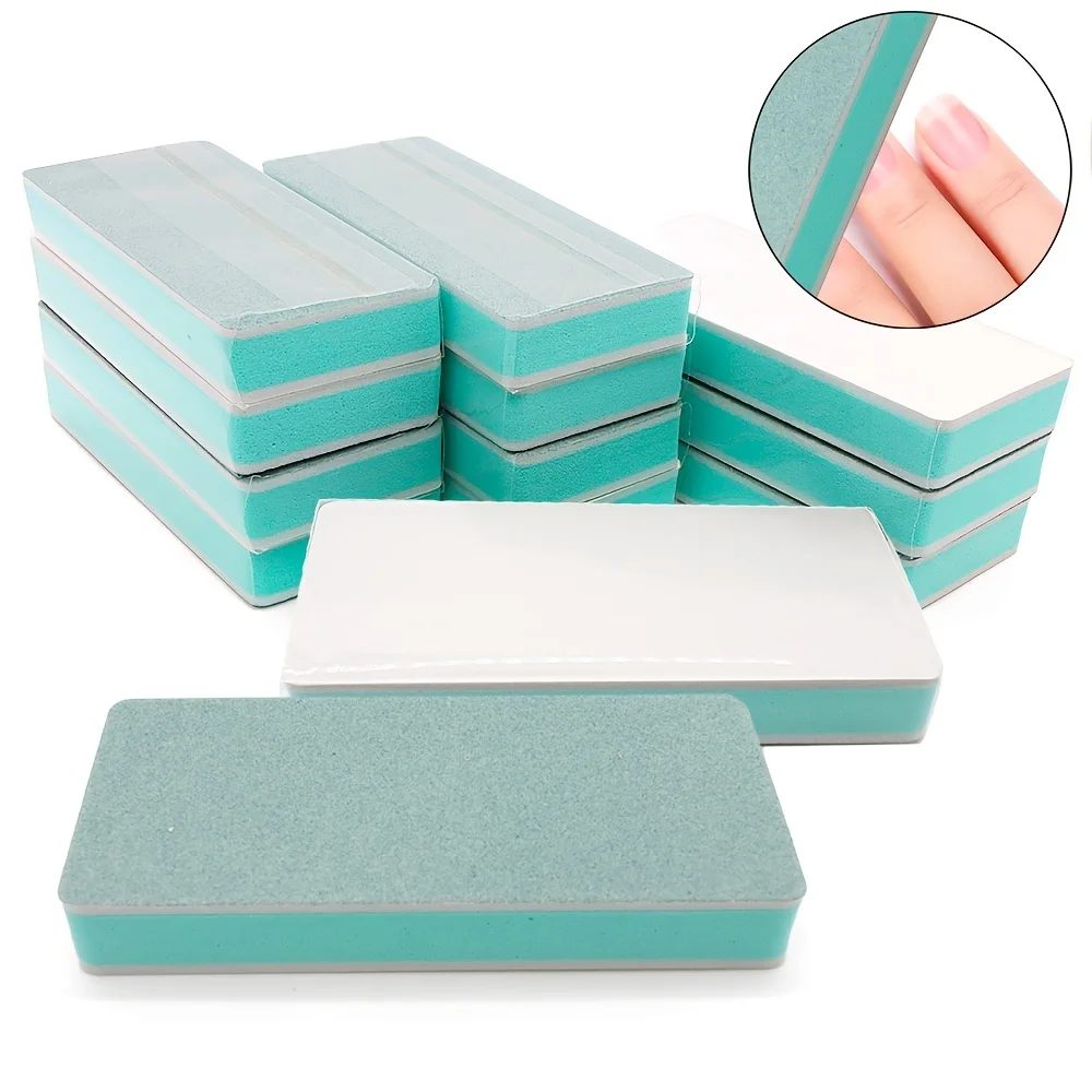 Tampons à ongles Double face réutilisables, Styles portables, vert-blanc, bloc de polissage, pédicure, éponge douce, outil de lime pour ongles, 10 pièces