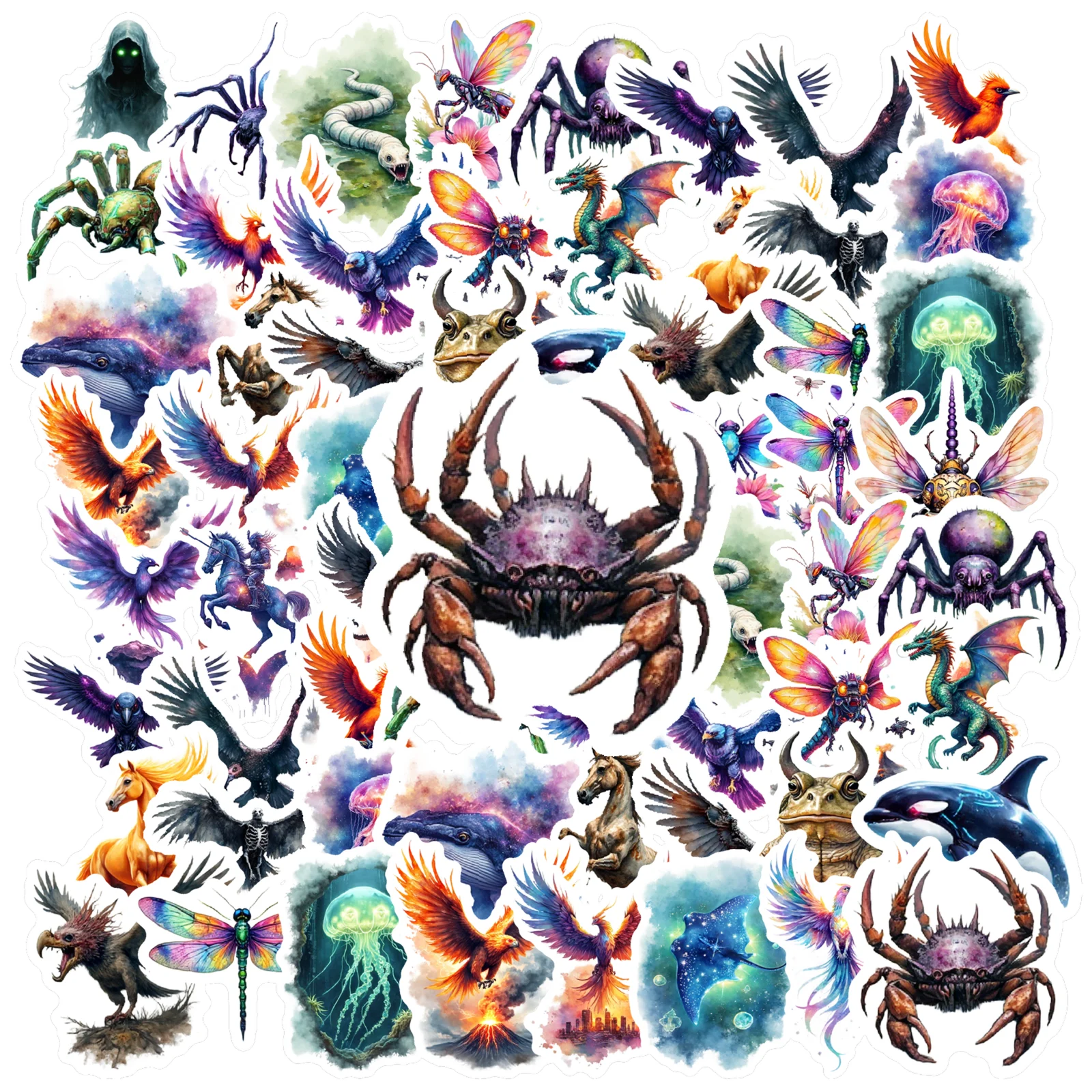 35pcs-50pcs Artistic Fantasy Creatures Stickers Fantasy Water Creatures PVC Sticker DIY Stickers For Laptop Motorcycle Luggage