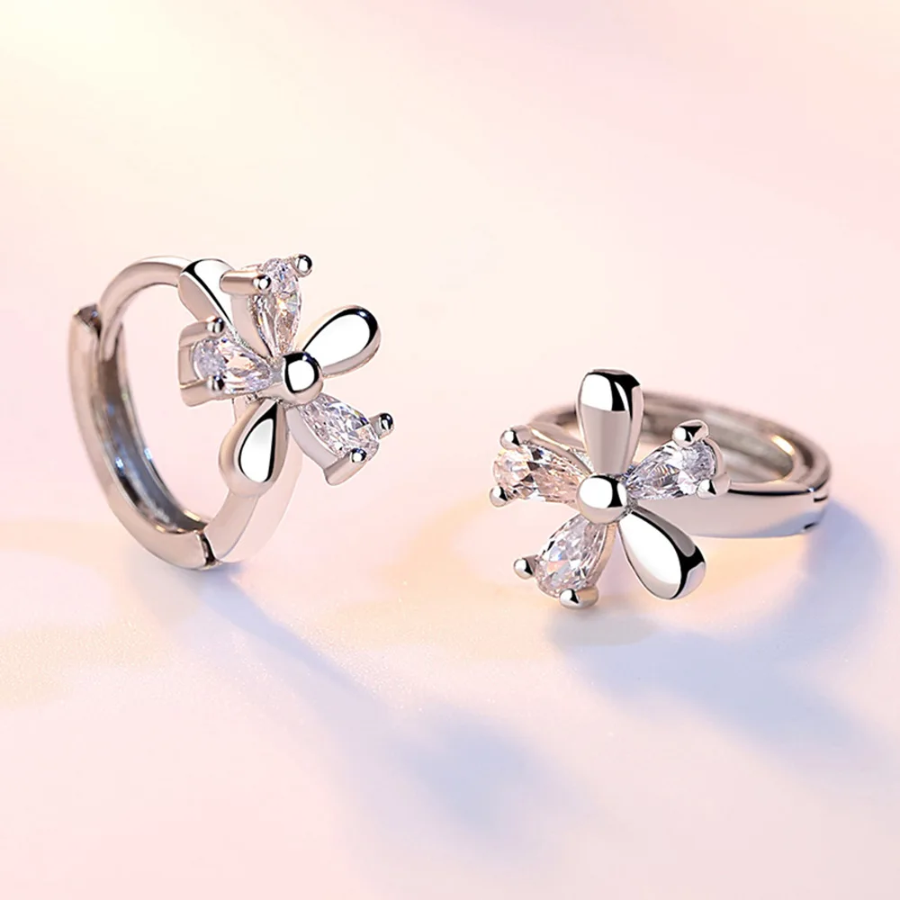 

925 Sterling Silver Zirconia Crystal Earrings For Women Classic Geometric Twisted Line Earrings Party Versatile Jewelry