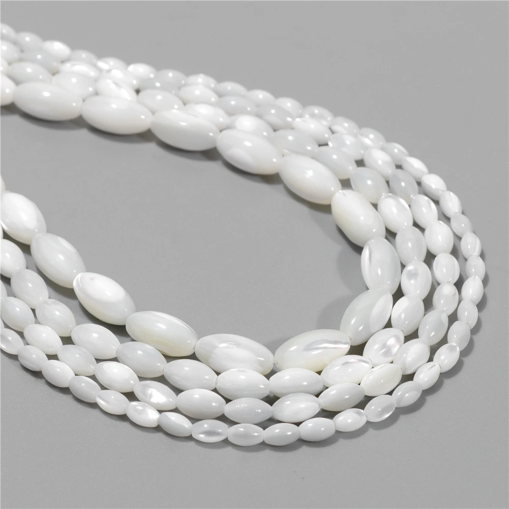 Natural White Shell Rice Shape Beads Oval Mother Of Pearl Shell Rice Beads For Jewelry Making Bracelet DIY Necklace 15 Inch