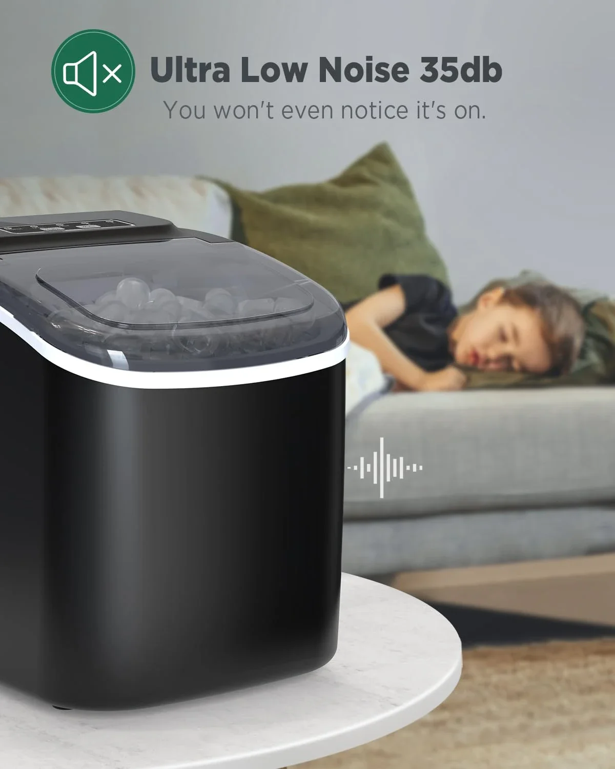 Máquina de hielo de encimera eficiente, produce 9 cubos transparentes de cristal en solo 6 minutos, producción de hielo de 26 libras en 24 horas, auto-cl innovador