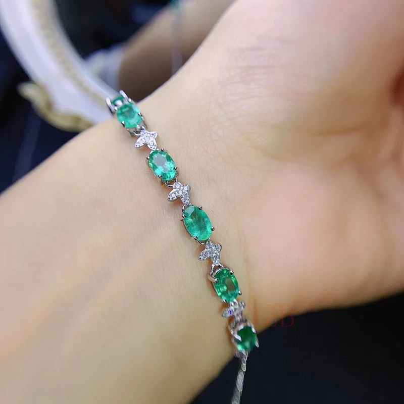 Luxury women's bracelet Silver 925 natural emerald green gemstone drop shape wedding party love gift jewelry accessories