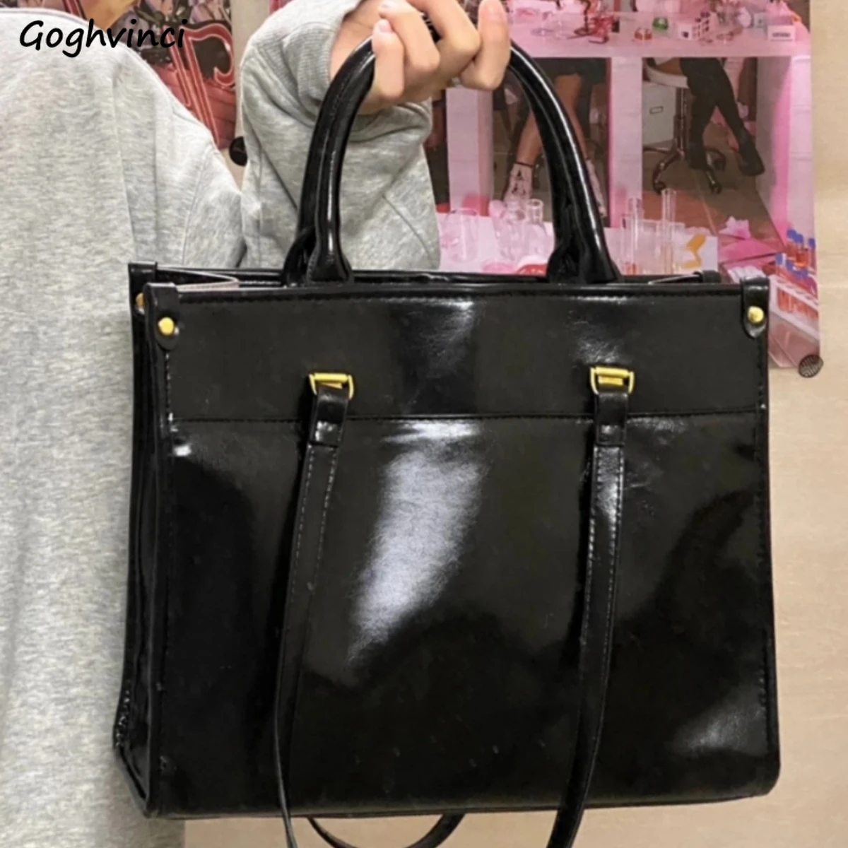 Shoulder Bags Women PU Leather Large Capacity Fashion Handbags Commuter Office Lady Simple Tote Bag Korean Streetwear Luxury