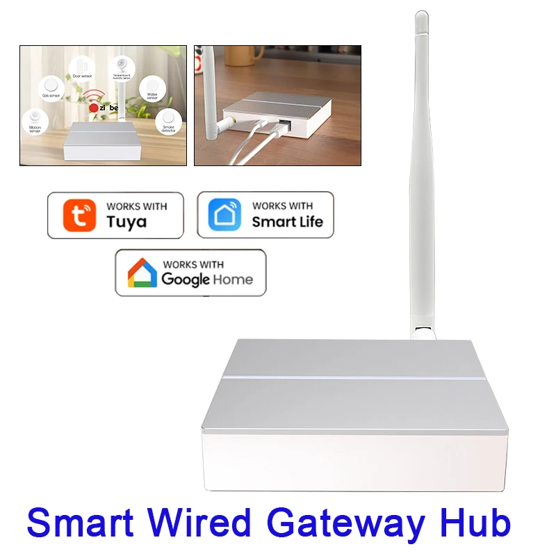 Tuya Zigbee 3.0 Smart Wired Gateway Hub with External Antenna Hub Smart Home Bridge Wireless Compatible with Alexa & Google Home