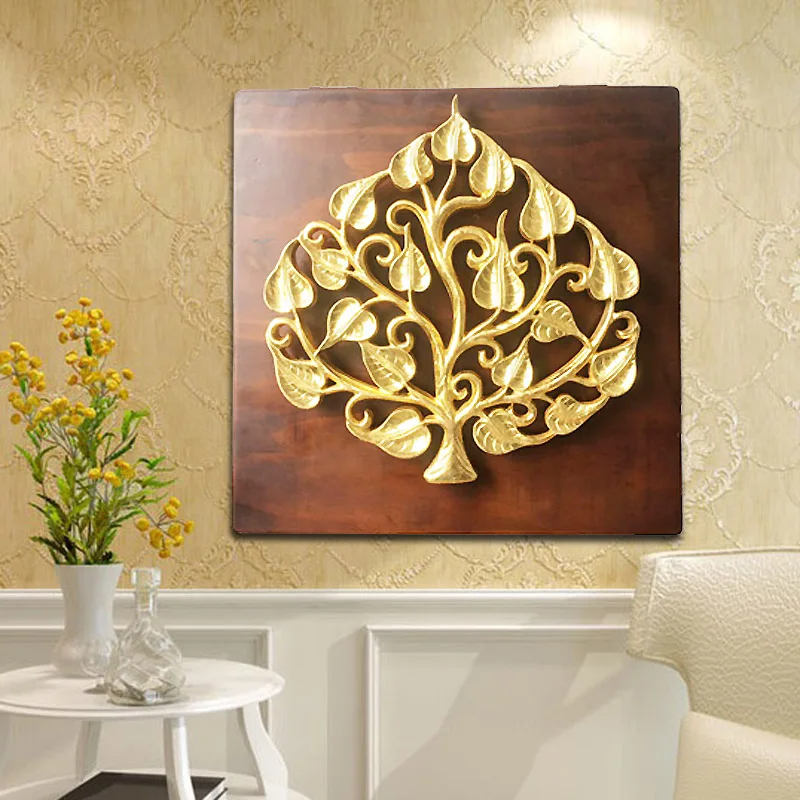 Large gold leaf Bodhi solid wood electric meter box decoration covering painter's square hanging decoration