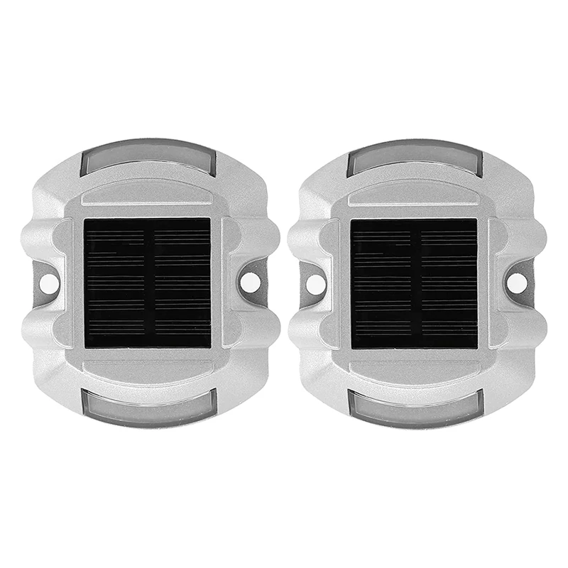 Reusable Solar Road, 2Pcs 6 LED Stud Lights Ground Garden Lawn Path Lights Deck Dock White Warning Lights