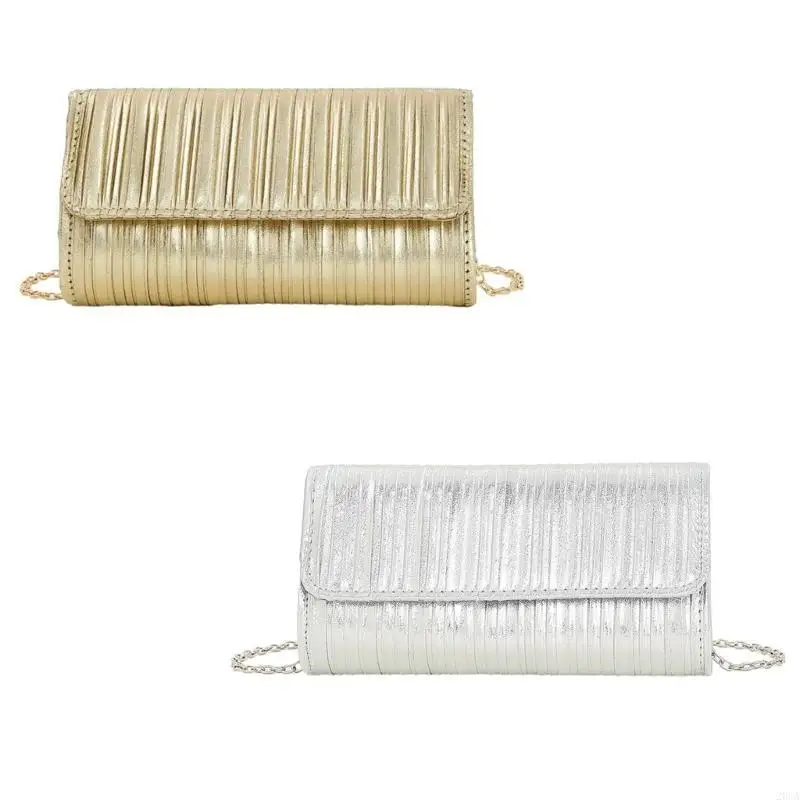 

Stylish PU Vertical Pleated Clutch Chain Shoulder Bags Evening Bag for Party 20CA