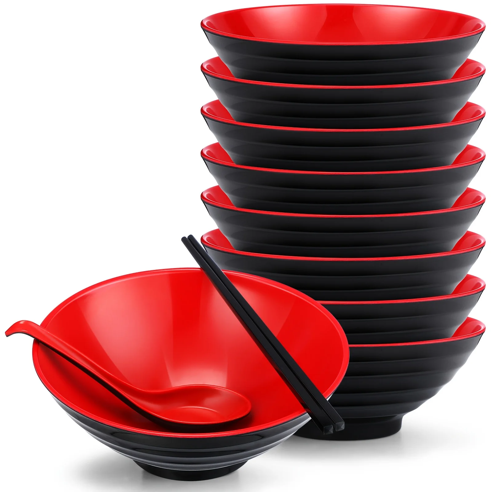 

24pcs 8-Set Ramen Bowls Japanese Style Noodles Asian Chinese Large Soup Bowls with Spoons And Chopsticks for Ramen Pho Udon Soba
