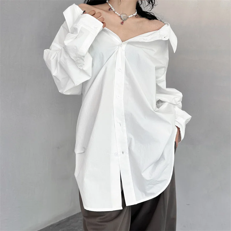 women's blouses trend 2024 Autumn New in Sexy Off Shoulder Cotton Long Sleeve Top Casual versatile Women's shirt y2k long shirt