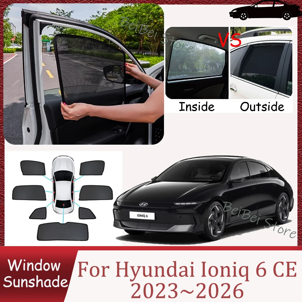 

For Hyundai Ioniq 6 CE 2023~2026 2024 2025 Car Magnetic Mesh Privacy Sunshade Side Window Sun Shade Protect Interior Accessories
