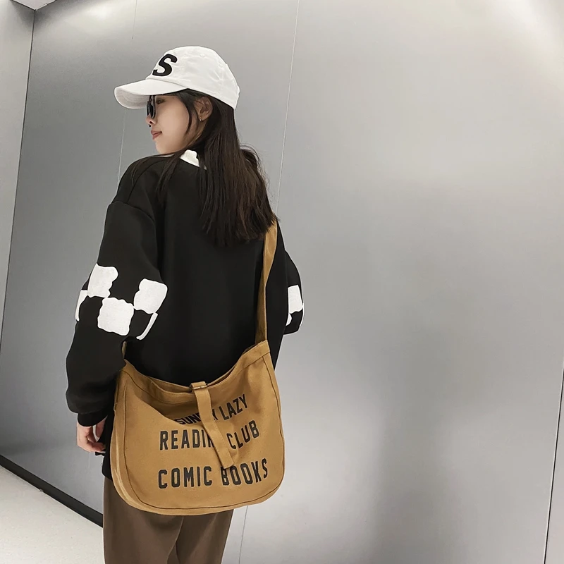 

Letter Canvas Bags For Women Large Unisex Handbags Eco Bag Korean Messenger Bag Y2K Shopping Bags Casual Shoulder Crossbody Bag