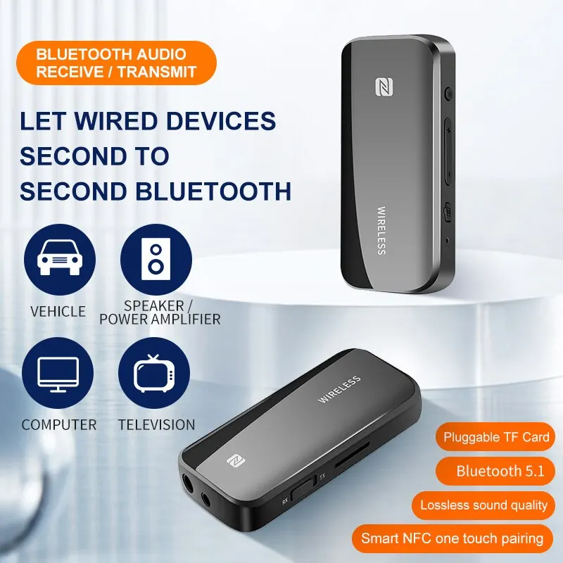 Bluetooth 5.0 Aux Adapter Wireless Dongle NFC TF Card 3.5mm Jack Handsfree For TV PC Speaker Car Kit Audio Receiver Transmitter