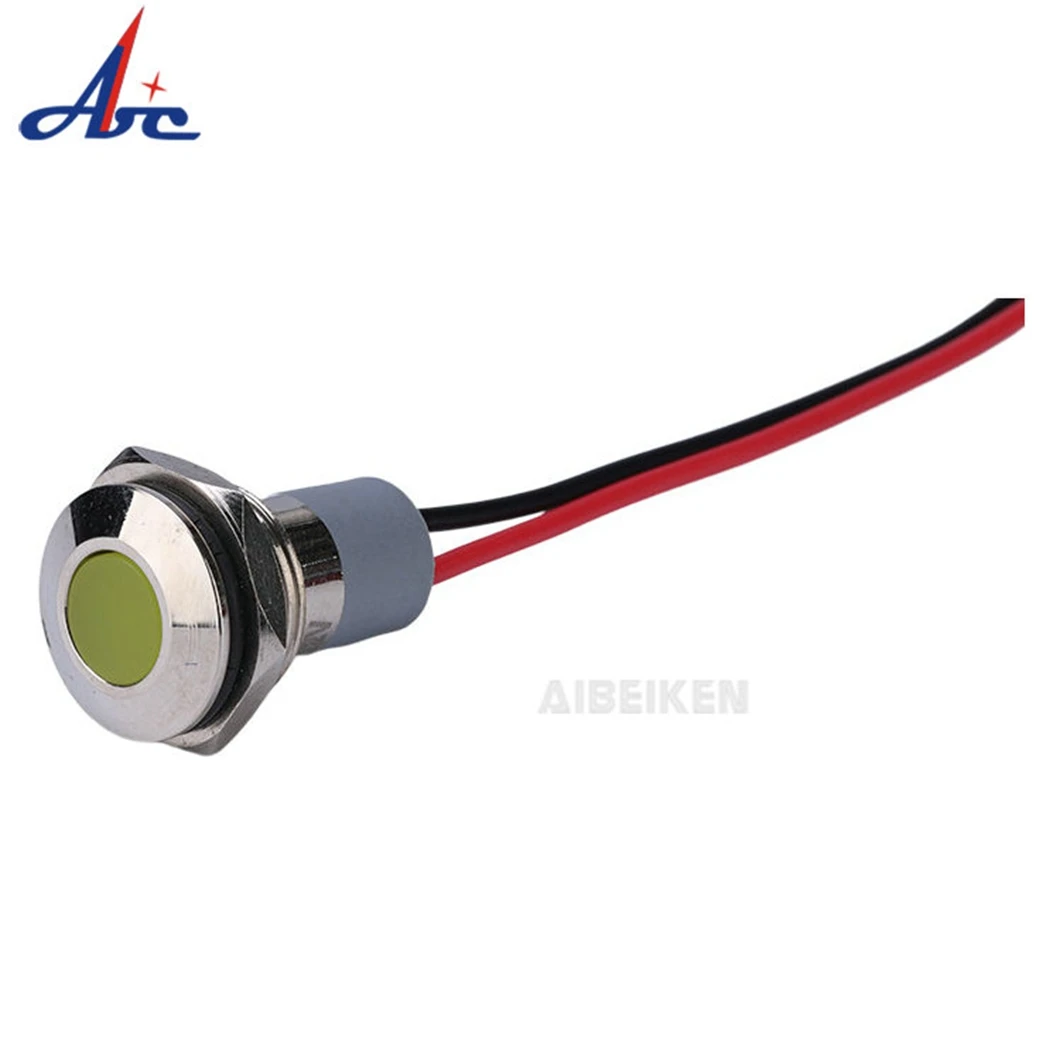

10pcs 14mm Flat Head Industrial Pilot Lamp AC/DC 3-220V LED Metal Indicator Light with 150MM Wire Cable LED Signal Light