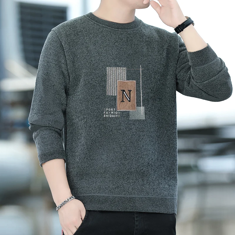 Men Fashion Knitted Sweater Velvet Pullovers Fleece Thick Warm Winter Knitwear Y2K Fashion Jumpers Men\'s Clothes