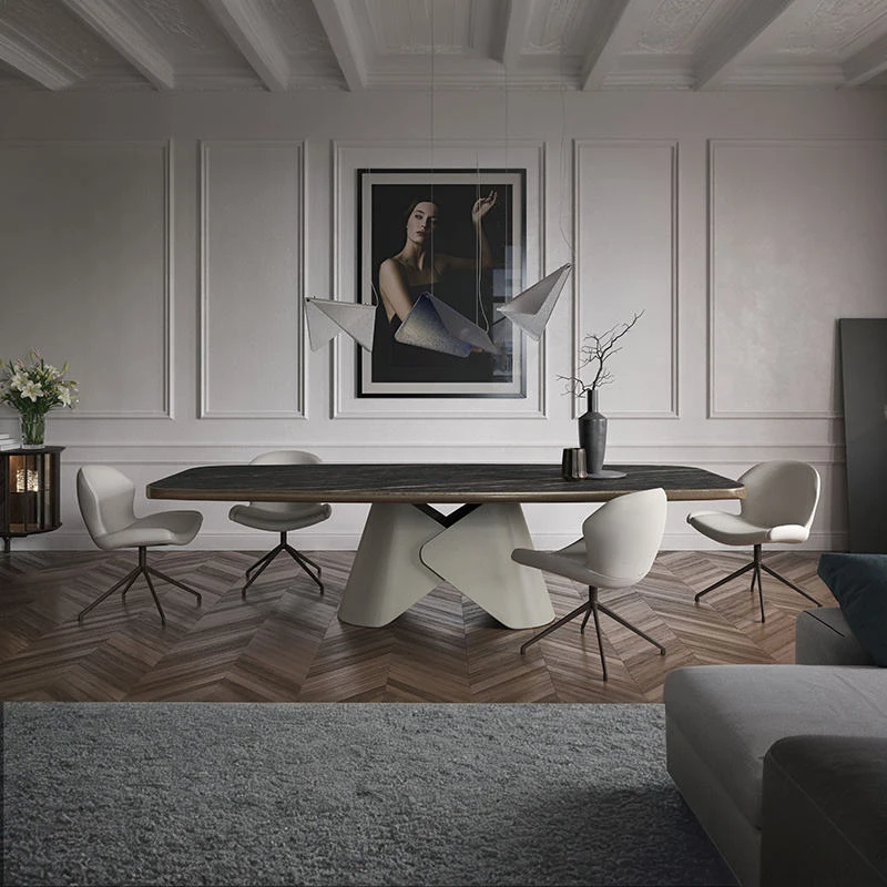 

&c Italian-Style Rock Plate Dining Table Light Luxury Modern Glazing Surface Customized for Living Room Minimalist Dining Tables