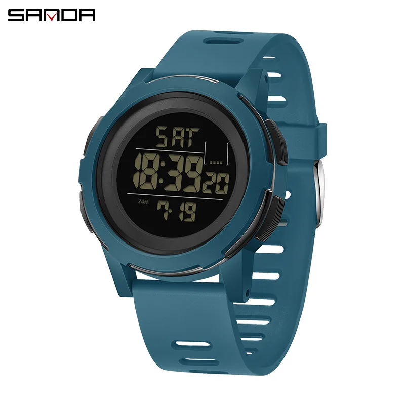 Sanda-2188 Relógio eletrônico impermeável com display digital, relógios de estudante, pulseira de silicone, alarme, ao ar livre, luz noturna, moda simples