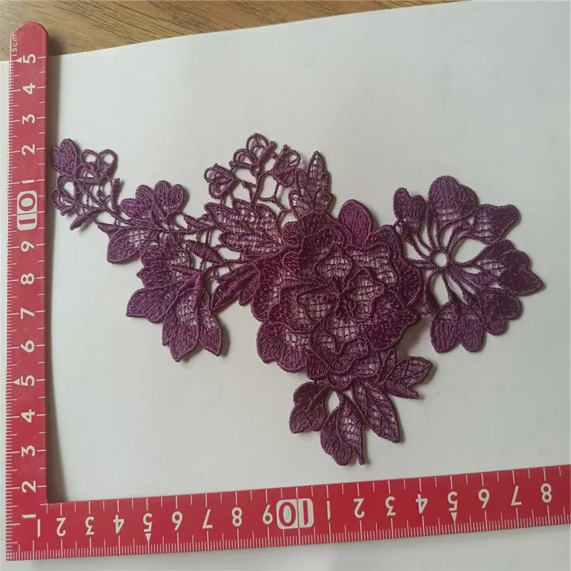 بقع تطريز أرجوانية لامعة من الدانتيل ، خياطة متدرجة مجوفة ، ملابس مزخرفة بالدانتيل من البندقية ، 12 × 18 ، 10 لكل قطعة #5