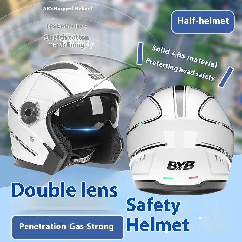 Motorcycle head double lens visor light scooter electric car retro open helmet 3/4 half helmet top protective mask image 2