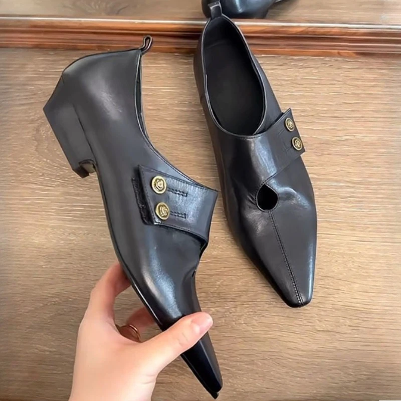 Designer Low Heel Loafers Women Retro Pointed Toe Fashion British Style Small Leather Shoes Elegant Brand Mary Jane Shoes Women