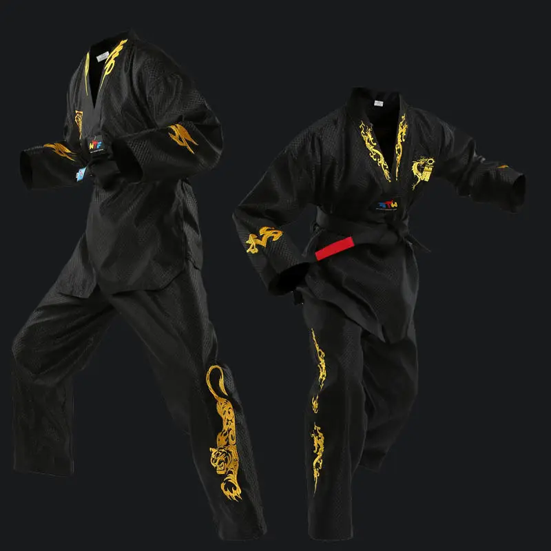 Black Taekwondo Uniform Dobok Adult kids Male Female Taekwondo dobok cotton suits jodo Uniform Taekwondo Clothes Tae Kwon Do set