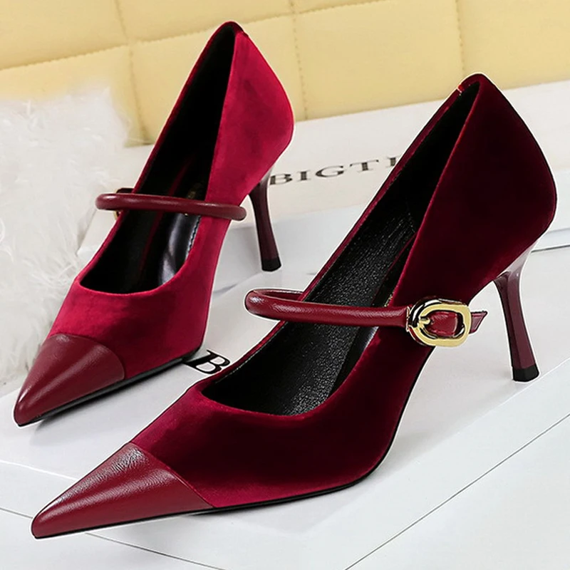 BIGTREE Shoes New Buckle Design Women Pumps Pointed Shoes High Heels Suede Stilettos Heels 7cm 10cm Ladies Shoes Large Size 43