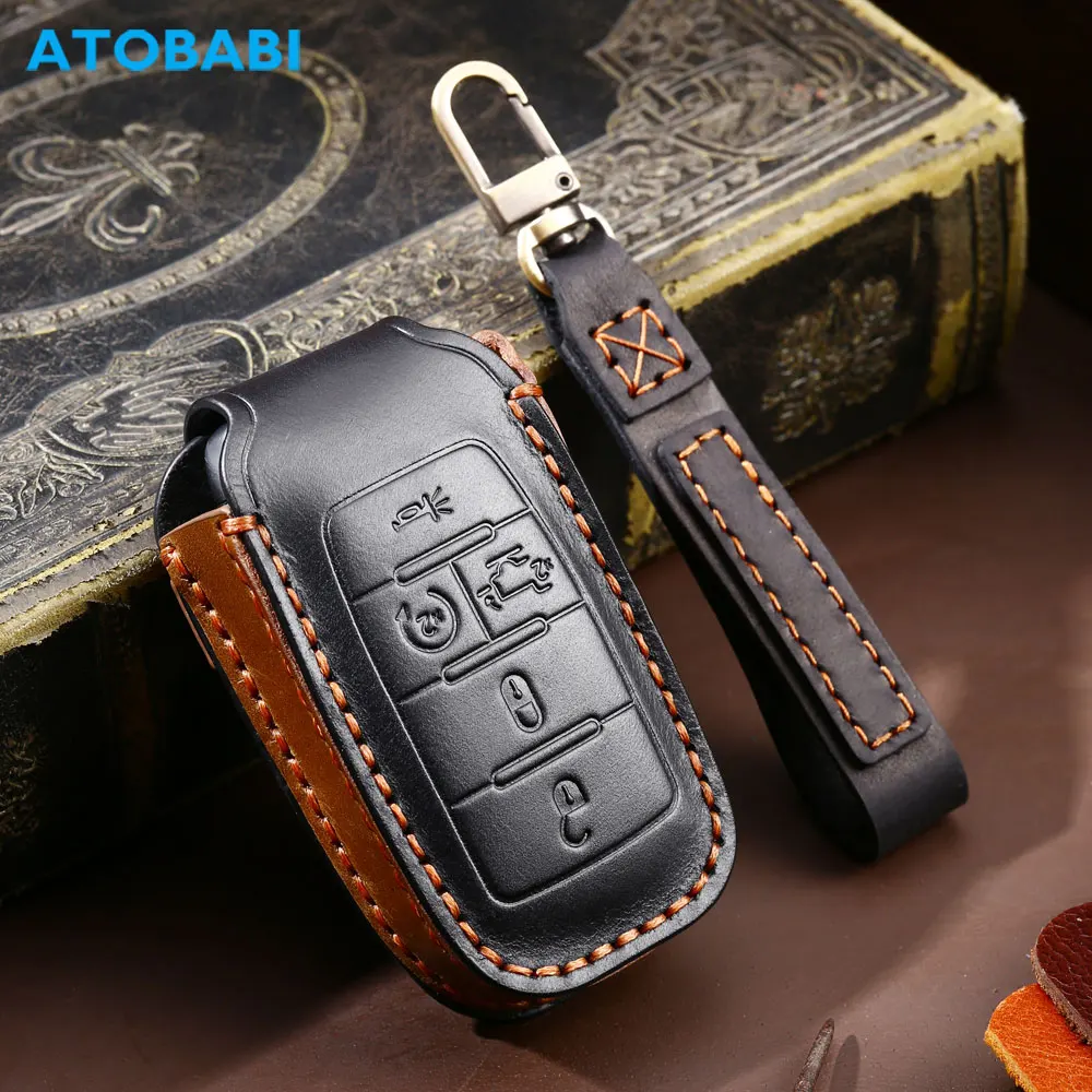 Leather Car Key Cover Remote Fobs Cases Protector Accessories For Dodge Ram 1500 Big Horn Laramie Limited Pickup 2020 2021 2022