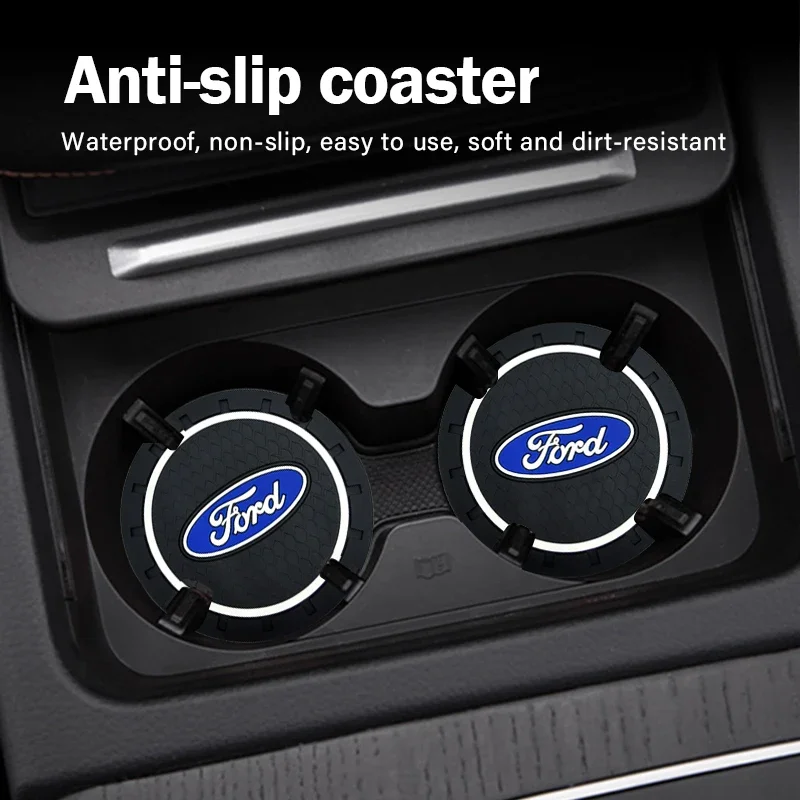 Car Logo Coaster Water Cup Seat Cushion Anti Slip Pad For Ford Focus Mondeo Kuga Fiesta MK7 Escort Explorer Edge 2 4 MK2 MK4