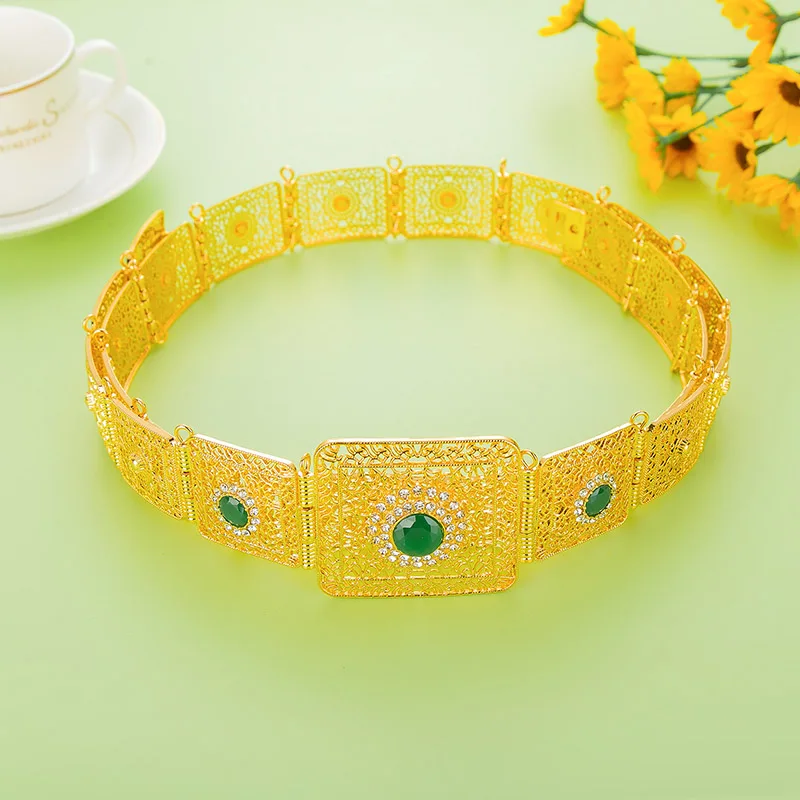 

Gorgeous Gold-Plated Filigree Waist Belt With Colored Gemstones, Ideal For Arabic/Ethnic Weddings, Festivals & Traditional Outfi