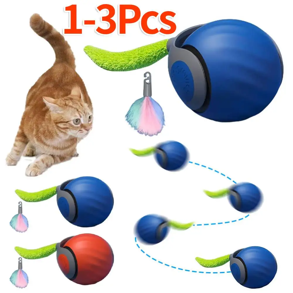 1-3Pcs Automatic Moving Cat Toy Ball Smart Cat Toys 2-Speed Adjustment Speedy Tail Cat Toy with Replacement Tail Cat Supplies