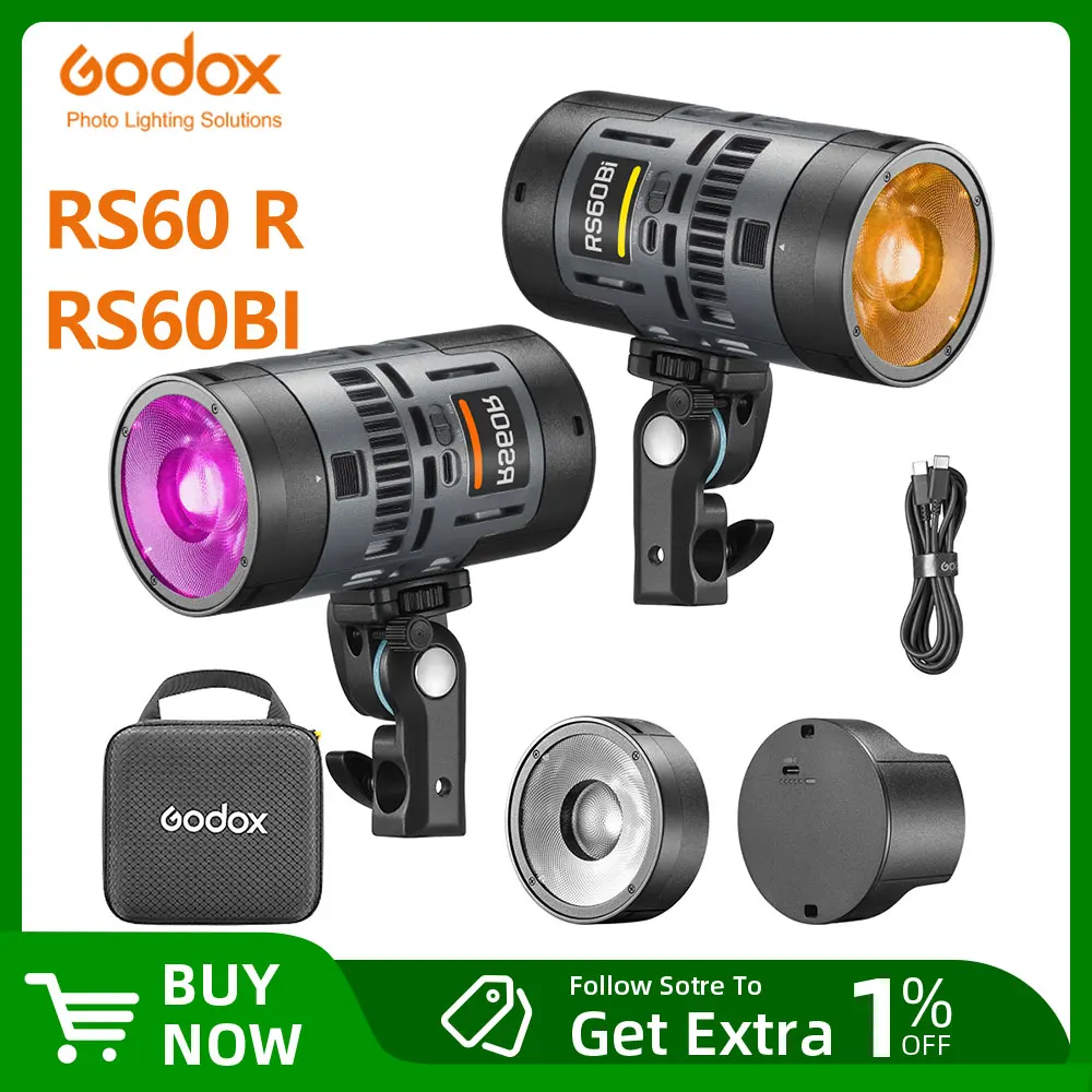 Godox RS60R/RS60Bi 60W RGB LED light 1800 to 10000K CRI95+ 14 Effects For FilmVideo Shooting,Broadcast&Video Production