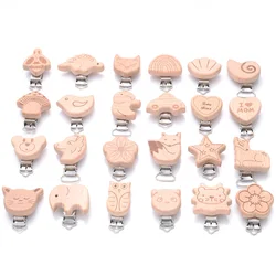 10pc Cartoon Tier Schnuller Clip Holz Schnuller Clip Für Pflege Kauen Zubehör DIY Dummy Clip Ketten Holz Baby Beißring spielzeug